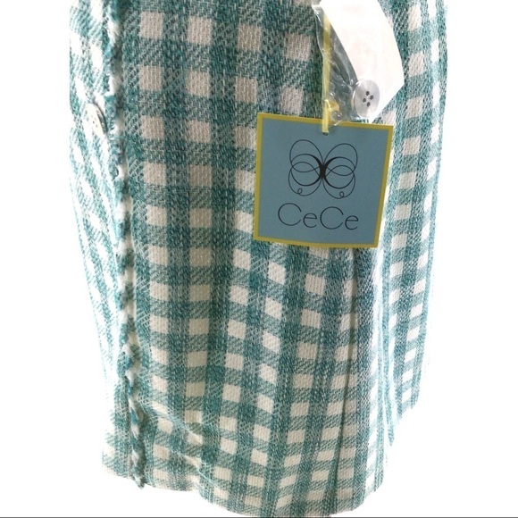 CeCe Frayed Tweed Frame Gingham Pencil Mini Skirt - Picture 5 of 9